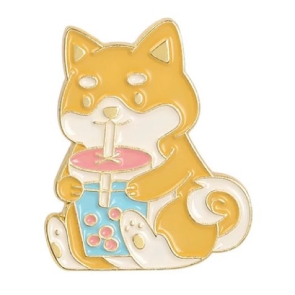 6/$30 Corgi Dog Drinking Boba Tea Enamel Pin